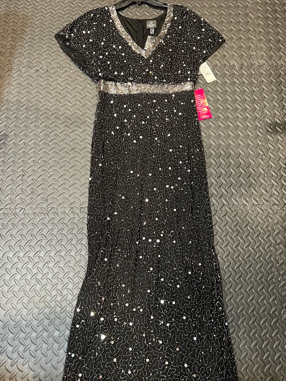Women’s Adrianna Papell Black Sequin Formal Dress with Silver Trim